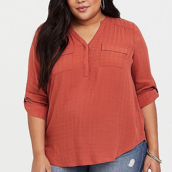 torrid Tops - NWT Torrid Harper Burnt Brick Rayon Dobby Pullover